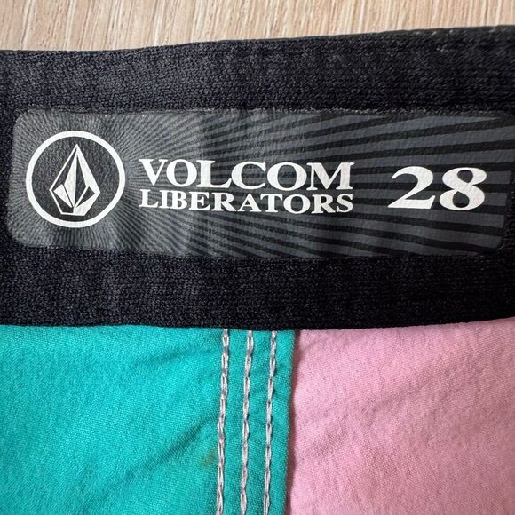 Volcom Board Shorts Black Yellow Pink Liberators V-ENT Surfing Beach SZ 28 #2502 - Picture 4 of 11